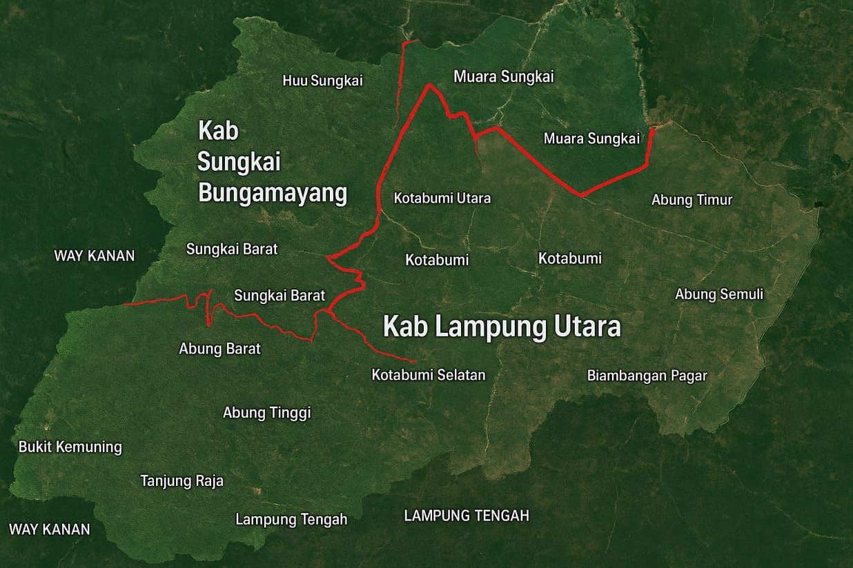 Peta Satelit Kabupaten Sungkai dan Lampung Utara